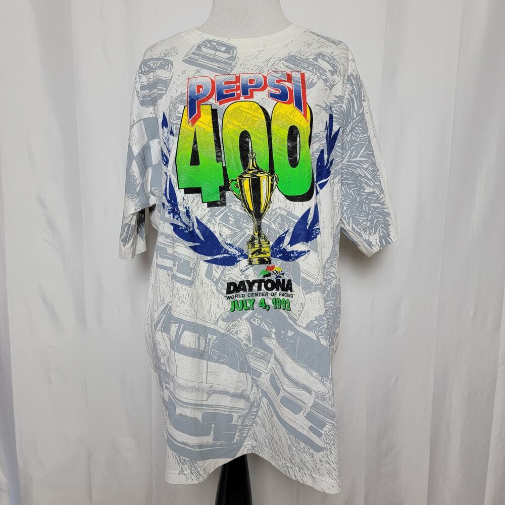Vintage 1992 Single Stitch Deadstock Nascar Pepsi 400 Daytona Graphic Tee SZ XL